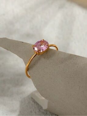 18K Gold Plated Adjustable Pink Cubic Zirconia Ring